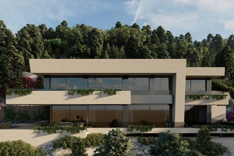 Plot in Son Vida - Illustration: Generous pool terrace with covered area and wonderful views — photo 3
