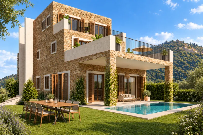 Detached house project for sale on an elevated plot in Felanitx, Mallorca — mountain & village views — photo 2