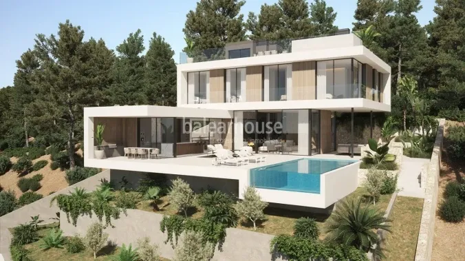 Villa in innovative modern design with large terrace areas and sea views in Cala Llamp — photo 1
