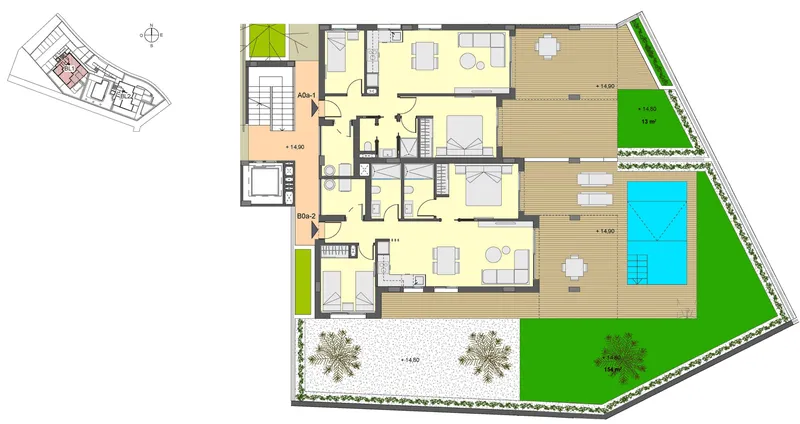 91m² ground-floor apartment with 3 rooms, bathroom, garden & pool for sale — photo 9