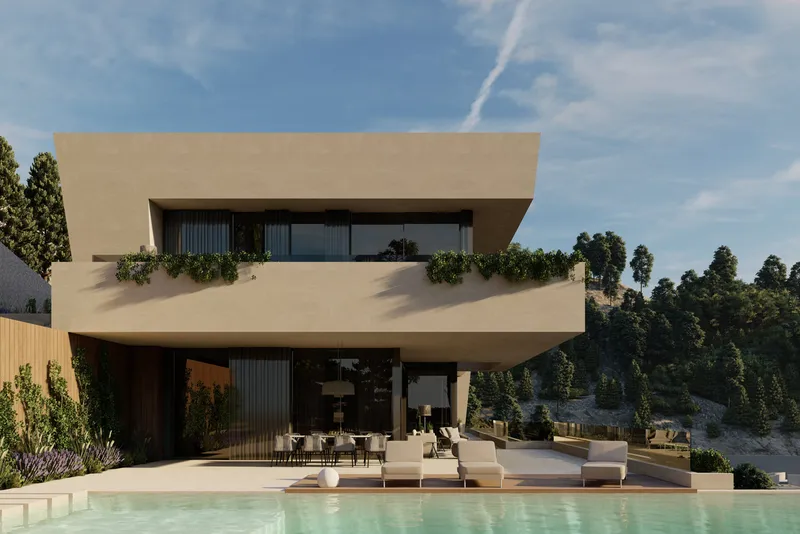 Plot in Son Vida - Illustration: Generous pool terrace with covered area and wonderful views — photo 4