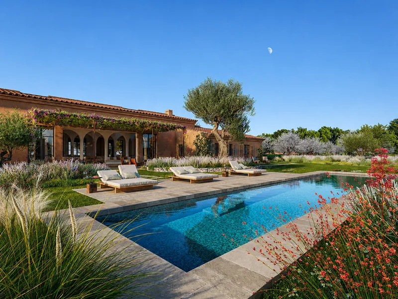 Modern luxury finca with panoramic views of the Tramuntana mountains, surrounded by vineyards and almond groves in Binissalem — photo 1