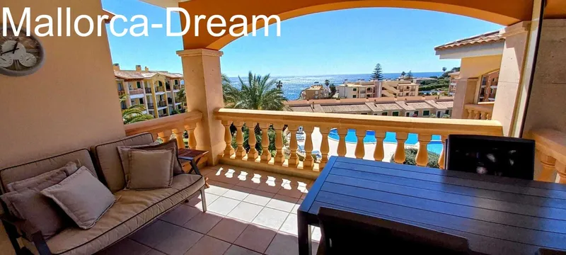 Porto Cristo Novo: Top sea view flat with balcony + roof terrace + pool, palm garden + own parking space — photo 4