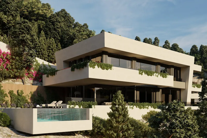 Plot in Son Vida - Illustration: Generous pool terrace with covered area and wonderful views — photo 2