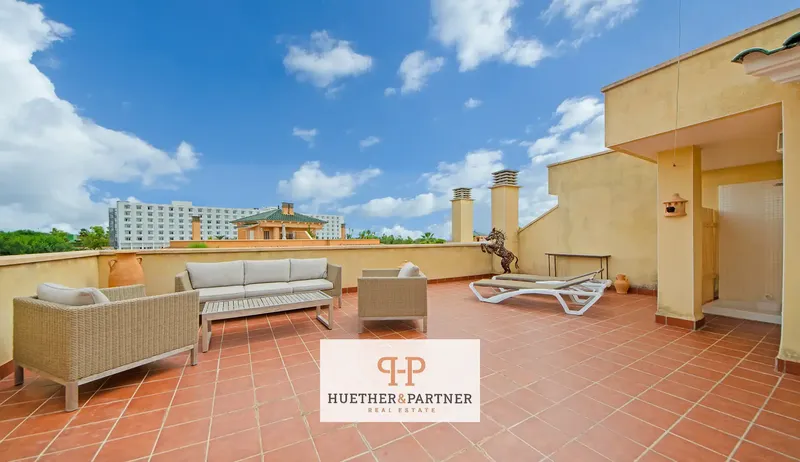 This apartment in Cales de Mallorca stands out as a penthouse close to the beach with a private rooftop terrace and communal pool, ideal for — photo 1