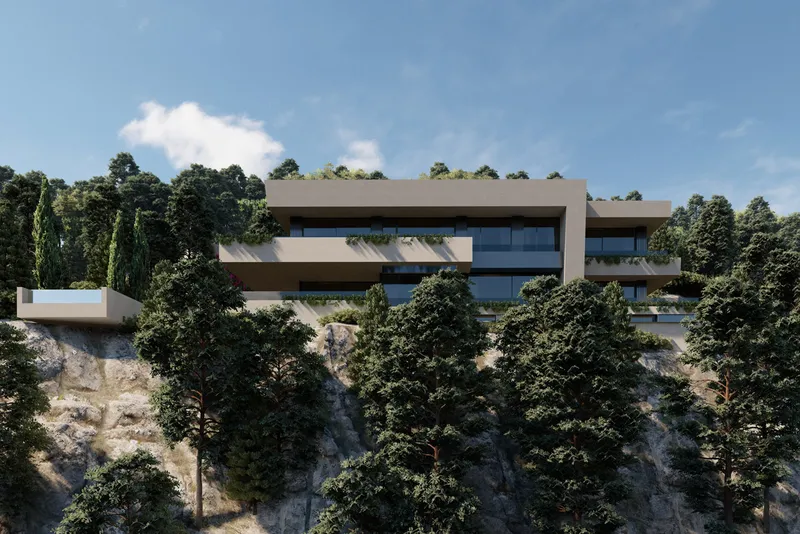 Plot in Son Vida - Illustration: Generous pool terrace with covered area and wonderful views — photo 6