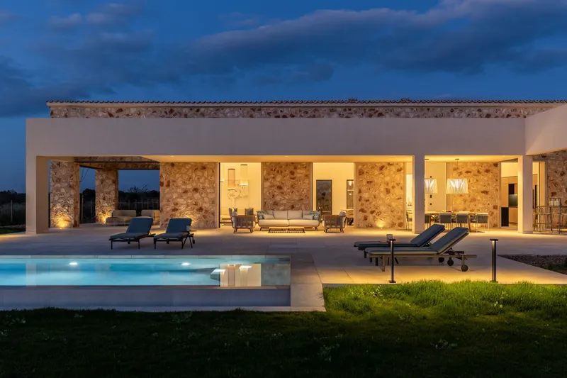 New build finca with modern natural stone facade and panoramic views in Cala Llombards — photo 2