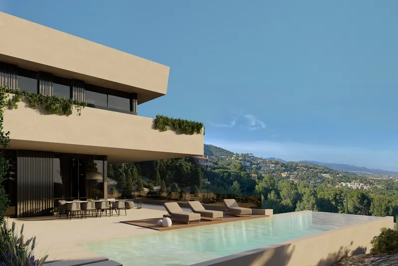 Plot in Son Vida - Illustration: Generous pool terrace with covered area and wonderful views — photo 1