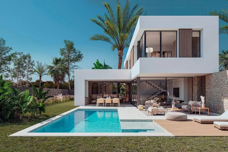 New build villa near the beach in s'Armarador with sea view from the roof terrace — photo 2