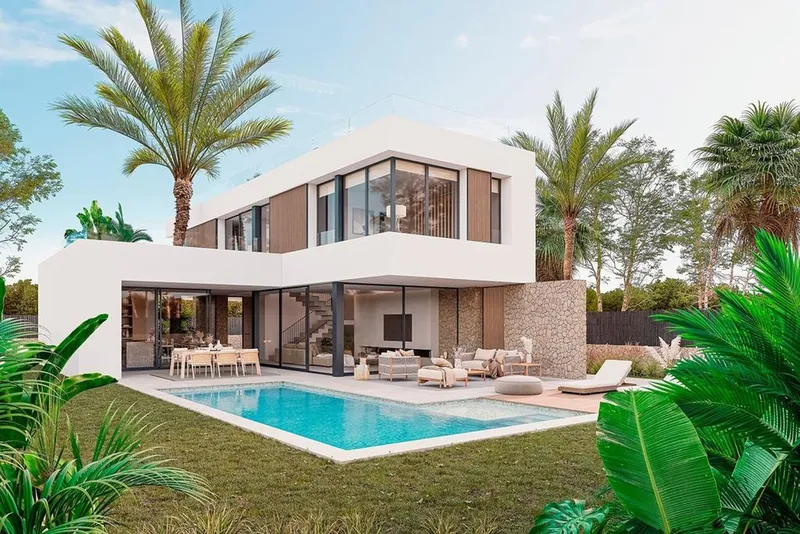 New build villa near the beach in s'Armarador with sea view from the roof terrace — photo 1
