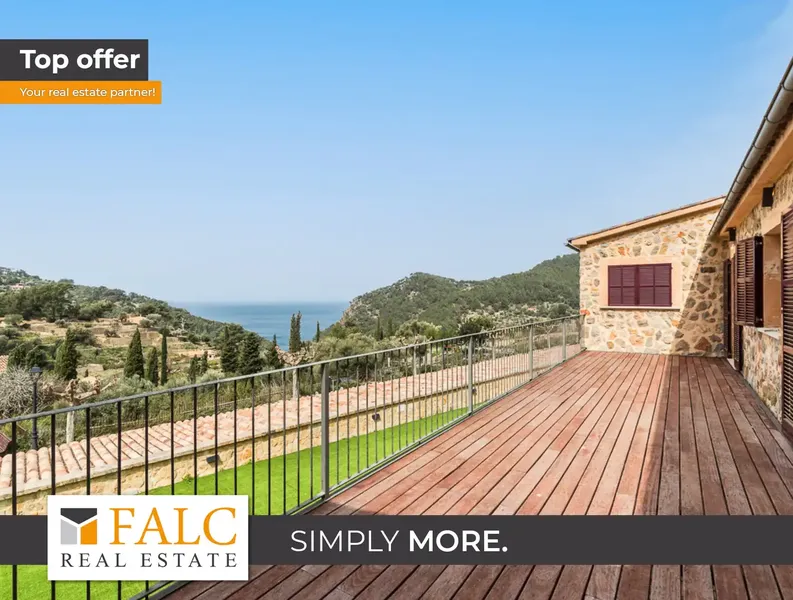 This impressive new-build stone finca in Estellencs with panoramic sea and Tramuntana mountain views — photo 1
