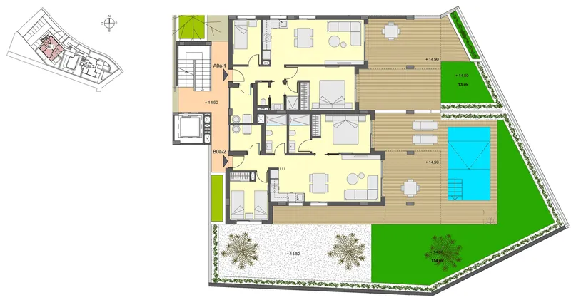 99m² ground-floor apartment with 2 bedrooms, garden and private pool for sale — photo 9