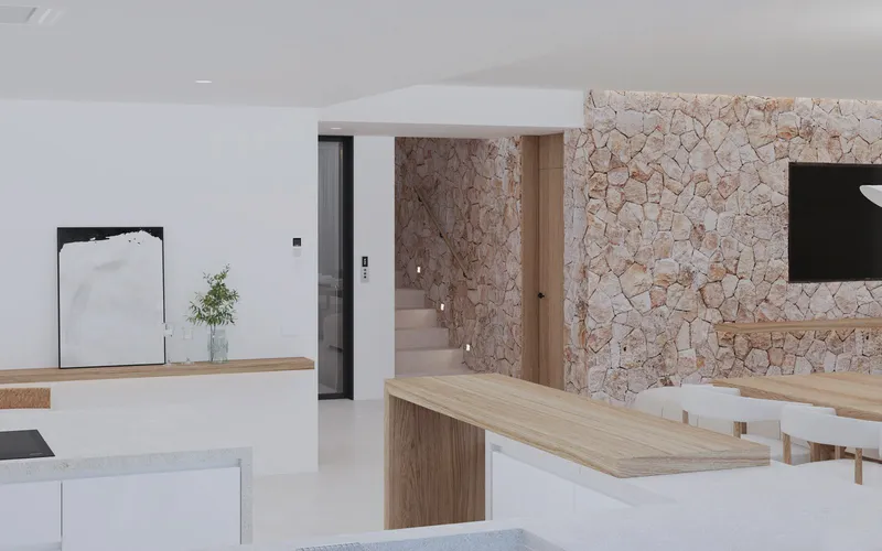 Corner house with natural stone cladding in S'Alqueria Blanca — photo 7