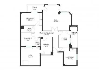 Flat - Palma de Mallorca (Amanecer) , Built Surface 100m 2 , Terrace Size 13m 2 , 4 Bedrooms, 1 Bathrooms,... — photo 2